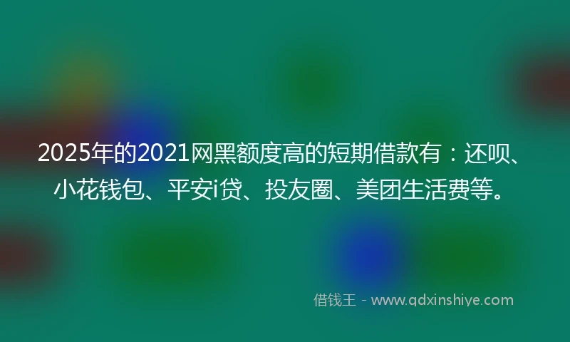 2025年的2021网黑额度高的短期借款有：还呗、小花钱包、平安i贷、投友圈、美团生活费等。