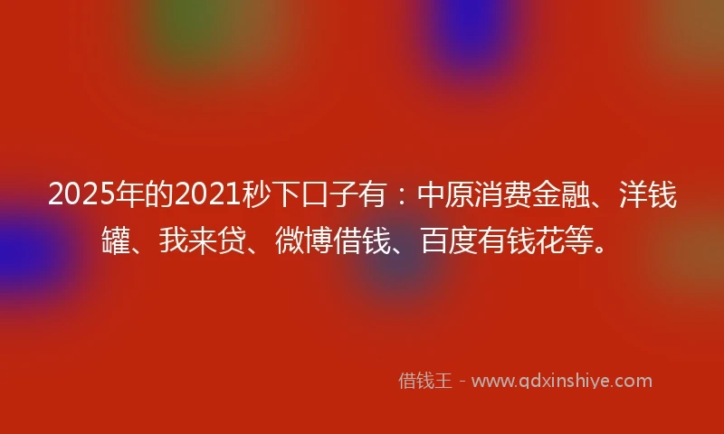 2025年的2021秒下口子有：中原消费金融、洋钱罐、我来贷、微博借钱、百度有钱花等。