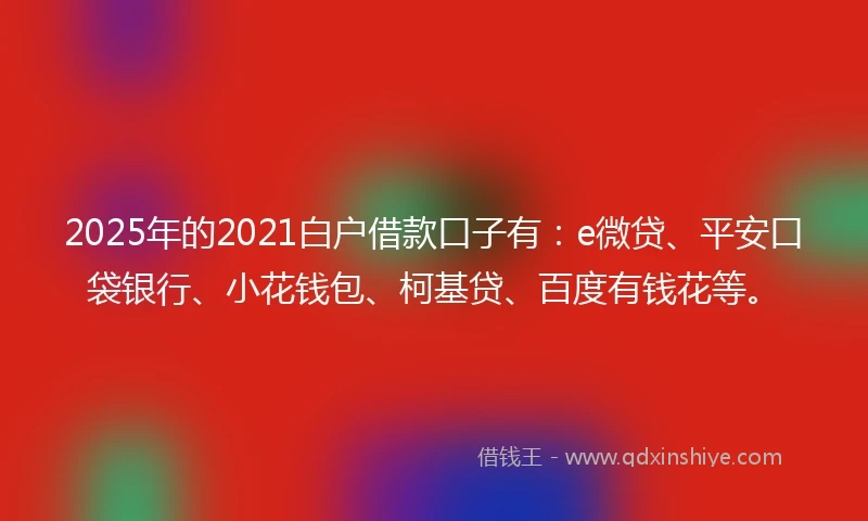 2025年的2021白户借款口子有：e微贷、平安口袋银行、小花钱包、柯基贷、百度有钱花等。