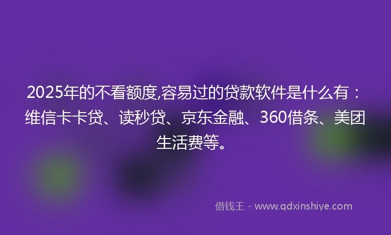 2025年的不看额度,容易过的贷款软件是什么有：维信卡卡贷、读秒贷、京东金融、360借条、美团生活费等。
