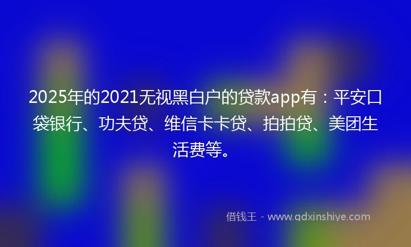 2025年的2021无视黑白户的贷款app有：平安口袋银行、功夫贷、维信卡卡贷、拍拍贷、美团生活费等。