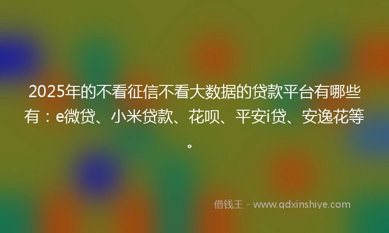 2025年的不看征信不看大数据的贷款平台有哪些有：e微贷、小米贷款、花呗、平安i贷、安逸花等。