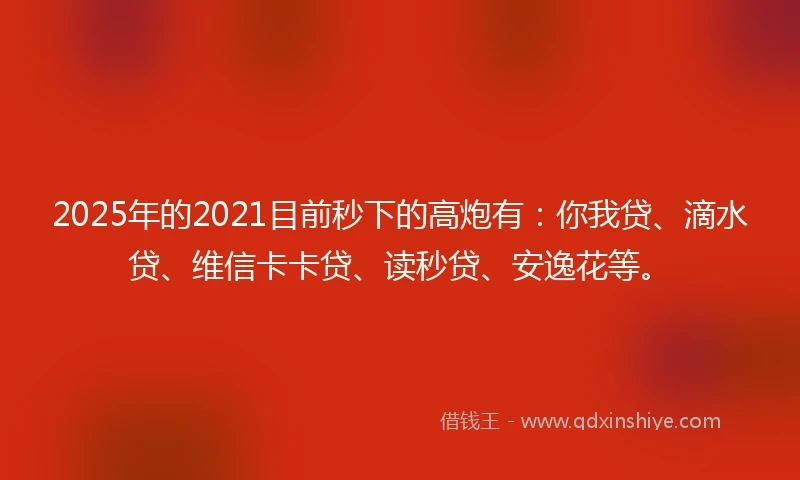 2025年的2021目前秒下的高炮有：你我贷、滴水贷、维信卡卡贷、读秒贷、安逸花等。