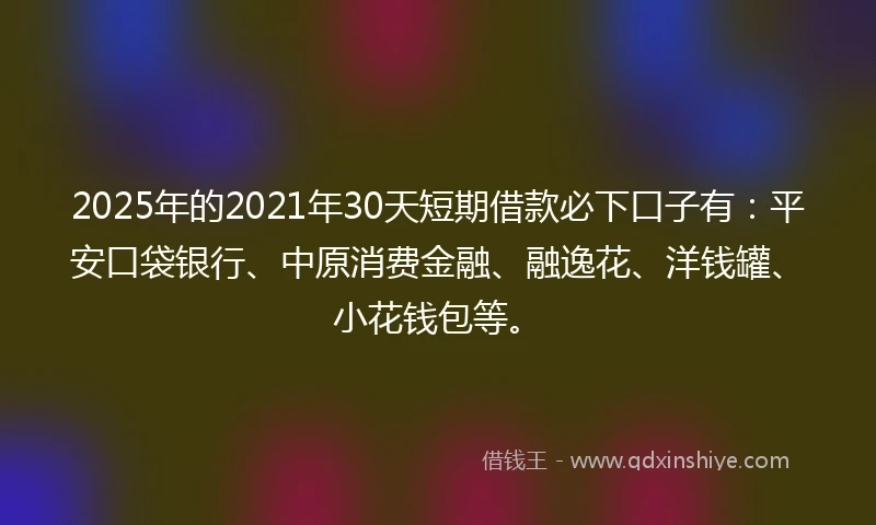 2025年的2021年30天短期借款必下口子有：平安口袋银行、中原消费金融、融逸花、洋钱罐、小花钱包等。