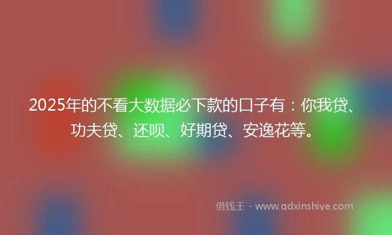 2025年的不看大数据必下款的口子有：你我贷、功夫贷、还呗、好期贷、安逸花等。