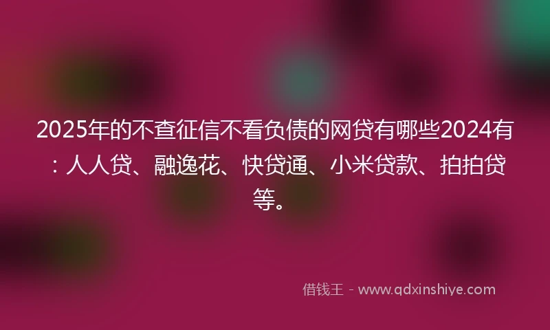 2025年的不查征信不看负债的网贷有哪些2024有：人人贷、融逸花、快贷通、小米贷款、拍拍贷等。