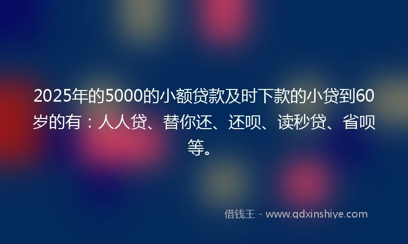 2025年的5000的小额贷款及时下款的小贷到60岁的有：人人贷、替你还、还呗、读秒贷、省呗等。