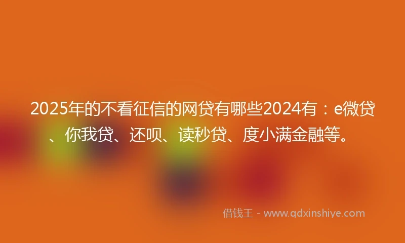 2025年的不看征信的网贷有哪些2024有：e微贷、你我贷、还呗、读秒贷、度小满金融等。