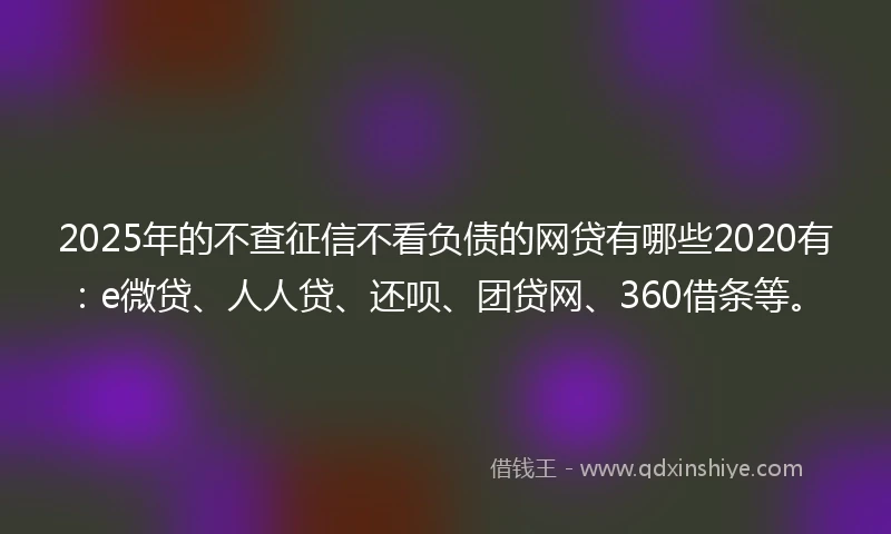 2025年的不查征信不看负债的网贷有哪些2020有：e微贷、人人贷、还呗、团贷网、360借条等。