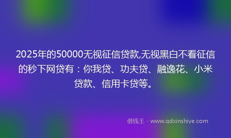 2025年的50000无视征信贷款,无视黑白不看征信的秒下网贷有：你我贷、功夫贷、融逸花、小米贷款、信用卡贷等。
