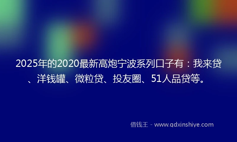 2025年的2020最新高炮宁波系列口子有：我来贷、洋钱罐、微粒贷、投友圈、51人品贷等。
