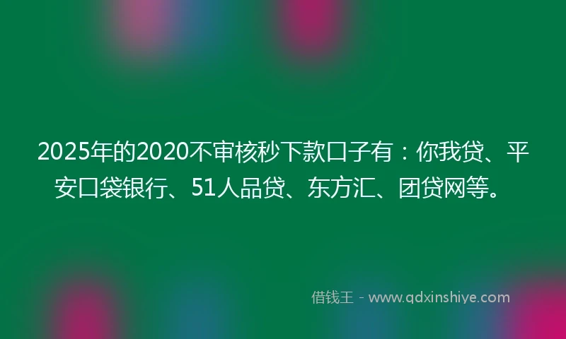 2025年的2020不审核秒下款口子有：你我贷、平安口袋银行、51人品贷、东方汇、团贷网等。