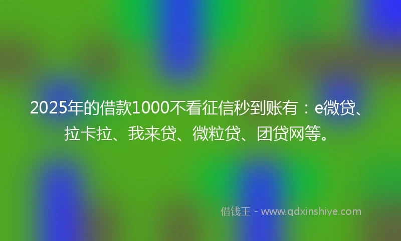 2025年的借款1000不看征信秒到账有：e微贷、拉卡拉、我来贷、微粒贷、团贷网等。