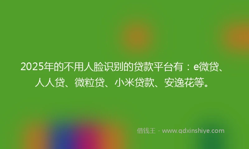 2025年的不用人脸识别的贷款平台有：e微贷、人人贷、微粒贷、小米贷款、安逸花等。