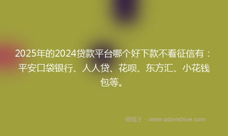 2025年的2024贷款平台哪个好下款不看征信有：平安口袋银行、人人贷、花呗、东方汇、小花钱包等。