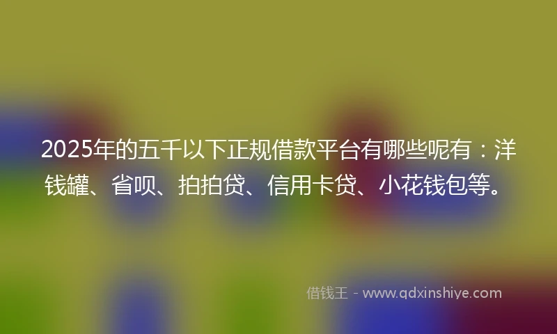 2025年的五千以下正规借款平台有哪些呢有：洋钱罐、省呗、拍拍贷、信用卡贷、小花钱包等。