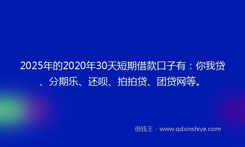 2025年的2020年30天短期借款口子有：你我贷、分期乐、还呗、拍拍贷、团贷网等。