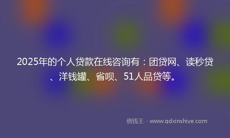 2025年的个人贷款在线咨询有：团贷网、读秒贷、洋钱罐、省呗、51人品贷等。