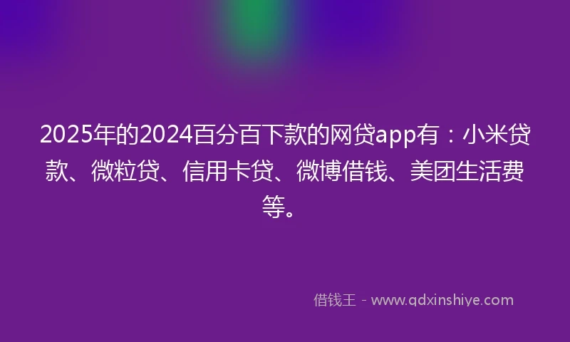2025年的2024百分百下款的网贷app有：小米贷款、微粒贷、信用卡贷、微博借钱、美团生活费等。