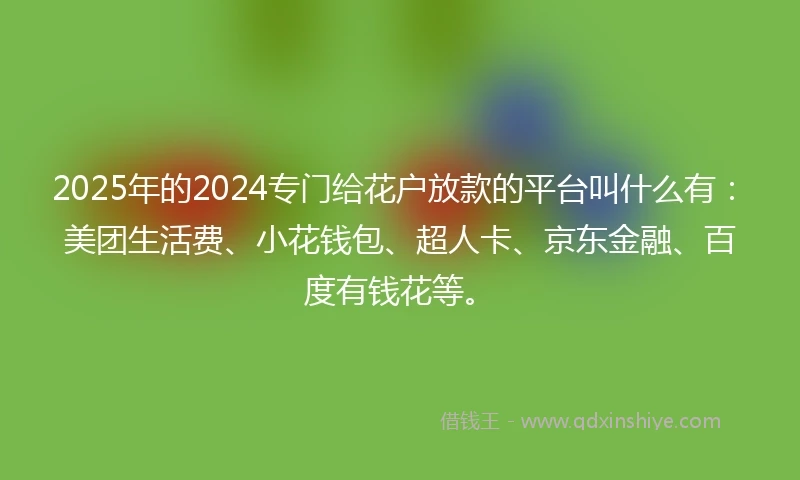 2025年的2024专门给花户放款的平台叫什么有：美团生活费、小花钱包、超人卡、京东金融、百度有钱花等。