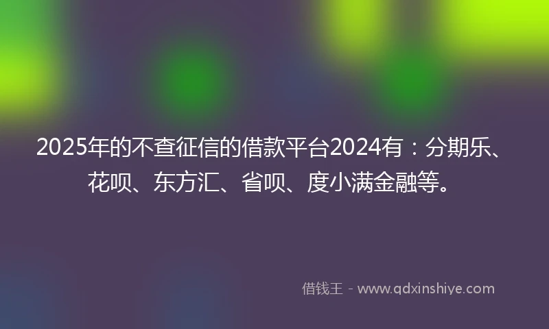 2025年的不查征信的借款平台2024有：分期乐、花呗、东方汇、省呗、度小满金融等。