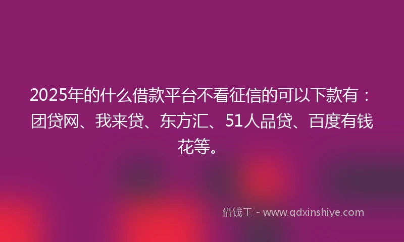 2025年的什么借款平台不看征信的可以下款有：团贷网、我来贷、东方汇、51人品贷、百度有钱花等。