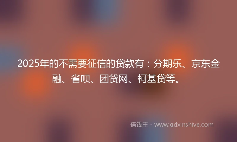 2025年的不需要征信的贷款有：分期乐、京东金融、省呗、团贷网、柯基贷等。