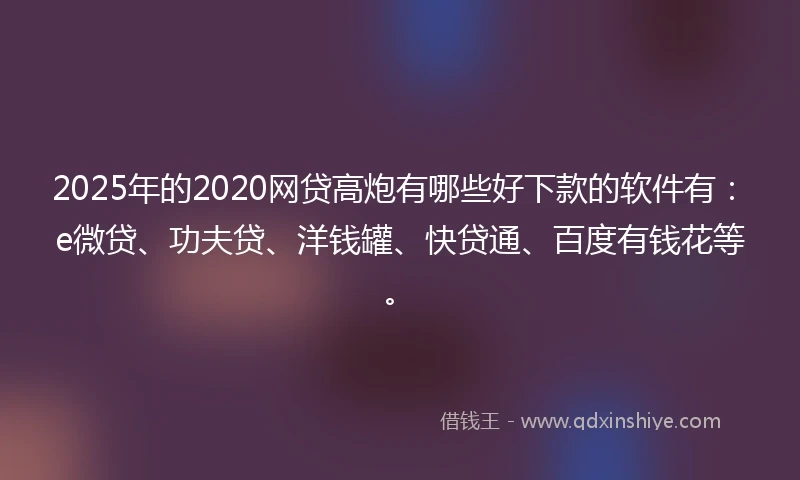 2025年的2020网贷高炮有哪些好下款的软件有：e微贷、功夫贷、洋钱罐、快贷通、百度有钱花等。