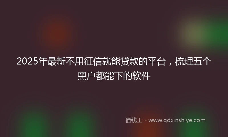 2025年最新不用征信就能贷款的平台，梳理五个黑户都能下的软件