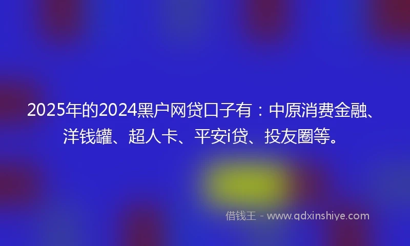 2025年的2024黑户网贷口子有：中原消费金融、洋钱罐、超人卡、平安i贷、投友圈等。