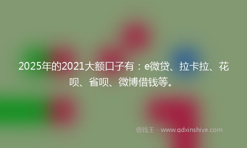 2025年的2021大额口子有:e微贷、拉卡拉、花呗、省呗、微博借钱等。