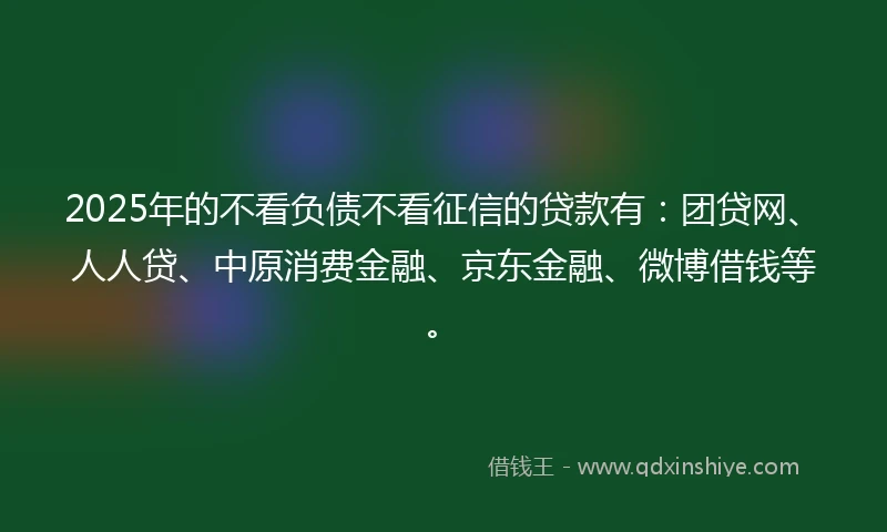 2025年的不看负债不看征信的贷款有：团贷网、人人贷、中原消费金融、京东金融、微博借钱等。