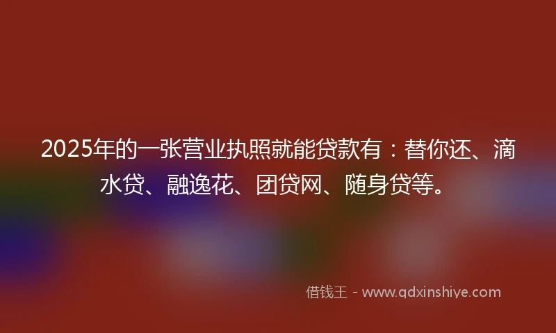 2025年的一张营业执照就能贷款有：替你还、滴水贷、融逸花、团贷网、随身贷等。