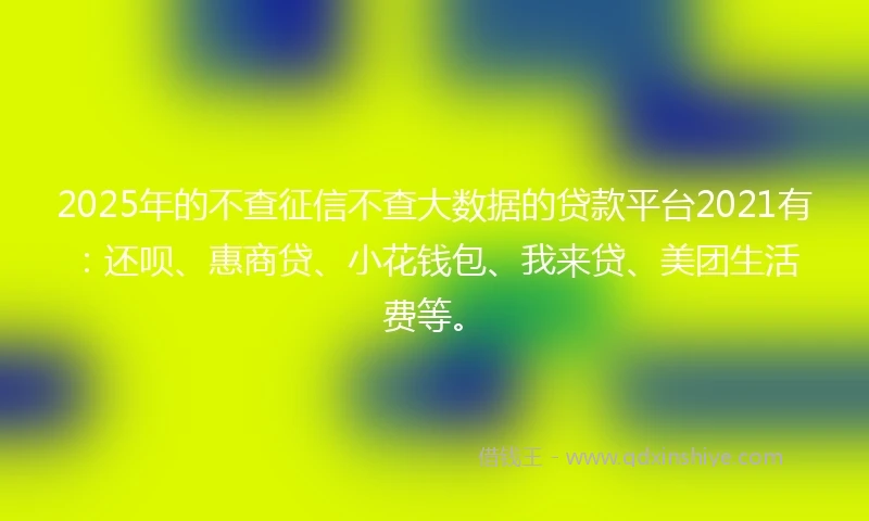 2025年的不查征信不查大数据的贷款平台2021有：还呗、惠商贷、小花钱包、我来贷、美团生活费等。