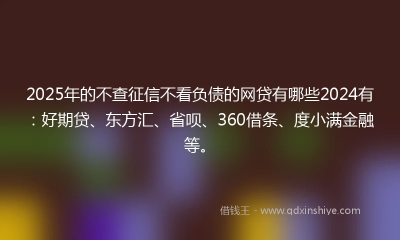 2025年的不查征信不看负债的网贷有哪些2024有：好期贷、东方汇、省呗、360借条、度小满金融等。