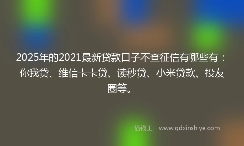 2025年的2021最新贷款口子不查征信有哪些有：你我贷、维信卡卡贷、读秒贷、小米贷款、投友圈等。