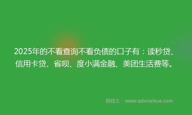 2025年的不看查询不看负债的口子有：读秒贷、信用卡贷、省呗、度小满金融、美团生活费等。