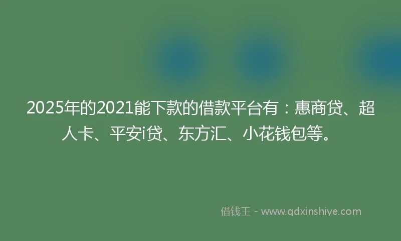 2025年的2021能下款的借款平台有：惠商贷、超人卡、平安i贷、东方汇、小花钱包等。