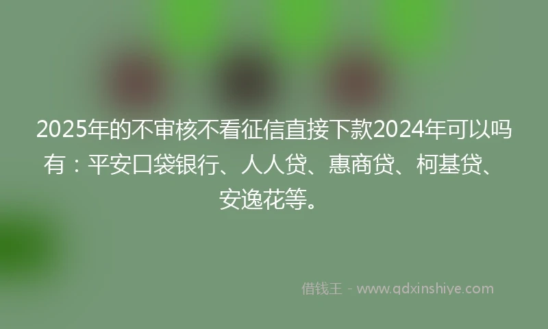 2025年的不审核不看征信直接下款2024年可以吗有：平安口袋银行、人人贷、惠商贷、柯基贷、安逸花等。