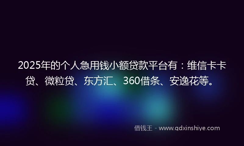 2025年的个人急用钱小额贷款平台有：维信卡卡贷、微粒贷、东方汇、360借条、安逸花等。