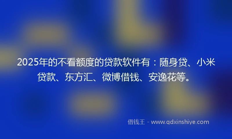 2025年的不看额度的贷款软件有：随身贷、小米贷款、东方汇、微博借钱、安逸花等。