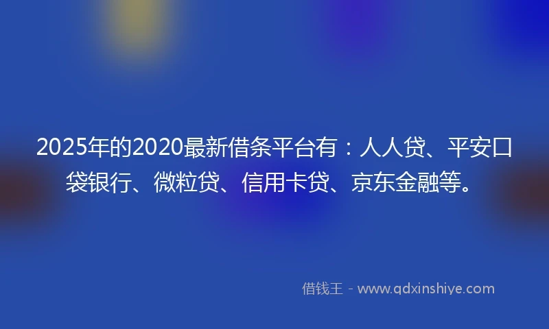 2025年的2020最新借条平台有：人人贷、平安口袋银行、微粒贷、信用卡贷、京东金融等。