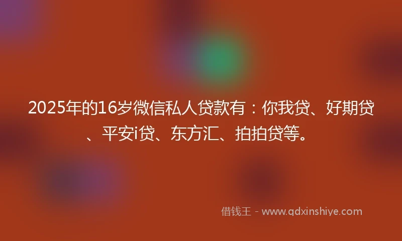 2025年的16岁微信私人贷款有：你我贷、好期贷、平安i贷、东方汇、拍拍贷等。