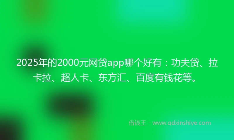2025年的2000元网贷app哪个好有：功夫贷、拉卡拉、超人卡、东方汇、百度有钱花等。