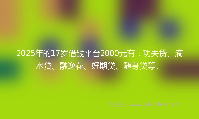 2025年的17岁借钱平台2000元有：功夫贷、滴水贷、融逸花、好期贷、随身贷等。