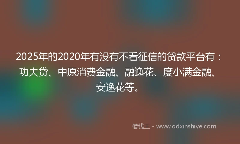 2025年的2020年有没有不看征信的贷款平台有：功夫贷、中原消费金融、融逸花、度小满金融、安逸花等。