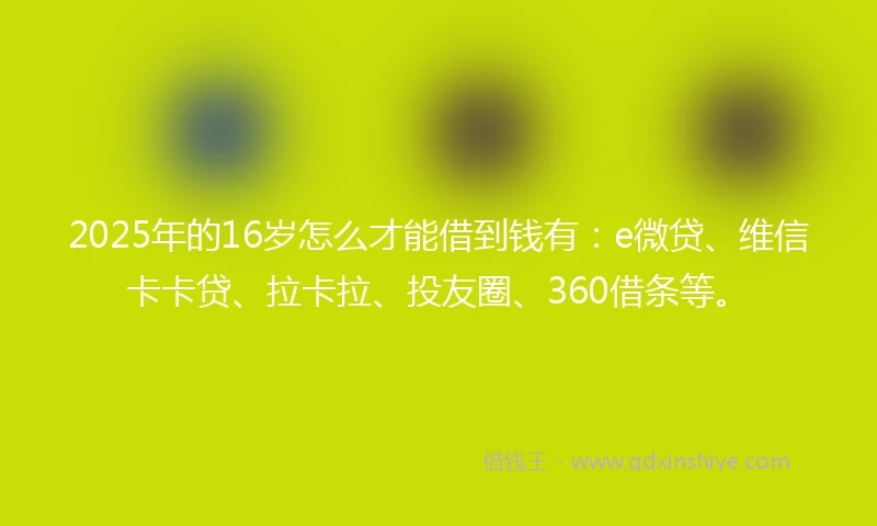 2025年的16岁怎么才能借到钱有：e微贷、维信卡卡贷、拉卡拉、投友圈、360借条等。