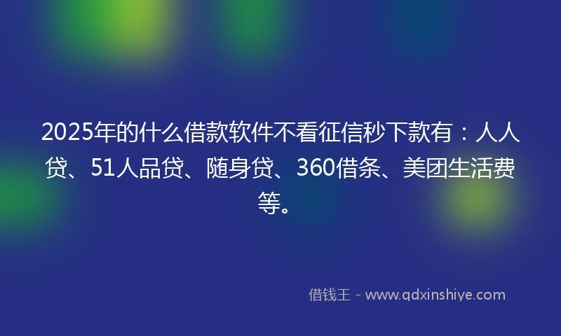 2025年的什么借款软件不看征信秒下款有：人人贷、51人品贷、随身贷、360借条、美团生活费等。