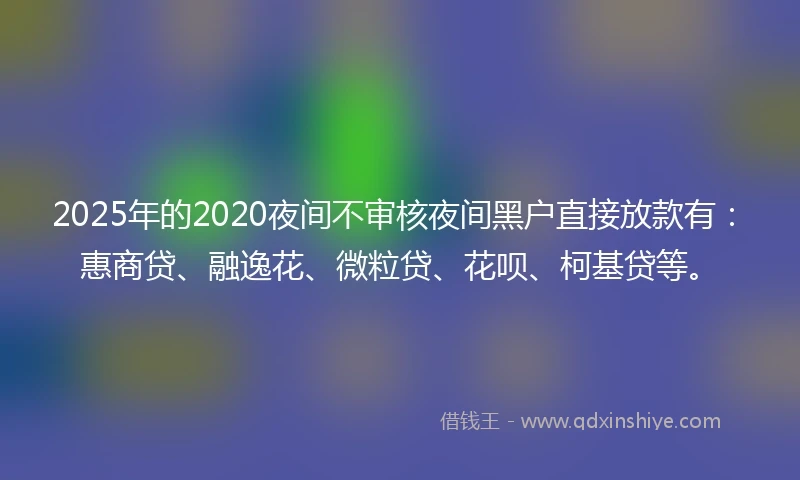 2025年的2020夜间不审核夜间黑户直接放款有：惠商贷、融逸花、微粒贷、花呗、柯基贷等。