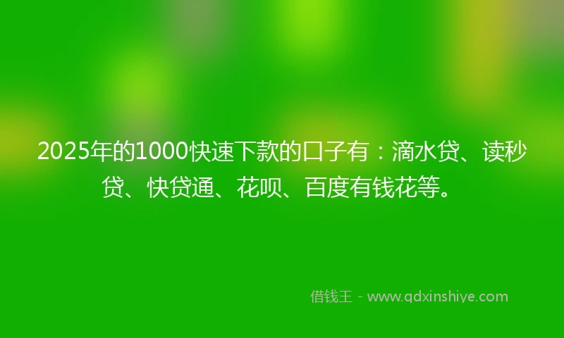2025年的1000快速下款的口子有：滴水贷、读秒贷、快贷通、花呗、百度有钱花等。